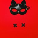 Photo of a leather fox mask and two pasties in the shape of an X.