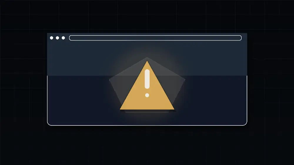 Course image for Pathways to Offending Online; Mockup of a black screen with a browser window on it with a large yellow triangle with an exclamation mark on it.
